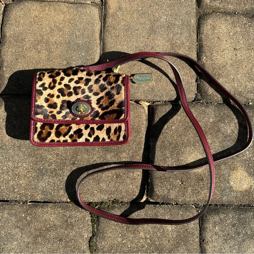 Coach Leopard Print Colorblock Mini Wallet Crossb… - image 1